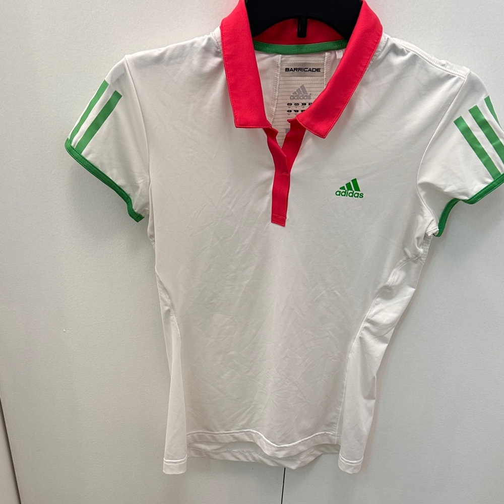 Adidas Tennis Polo Shirt with Red Collar and Green Accents